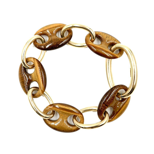 Estate Jewelry - 18K Yellow Gold Tiger Eye Link Bracelet | Manfredi Jewels