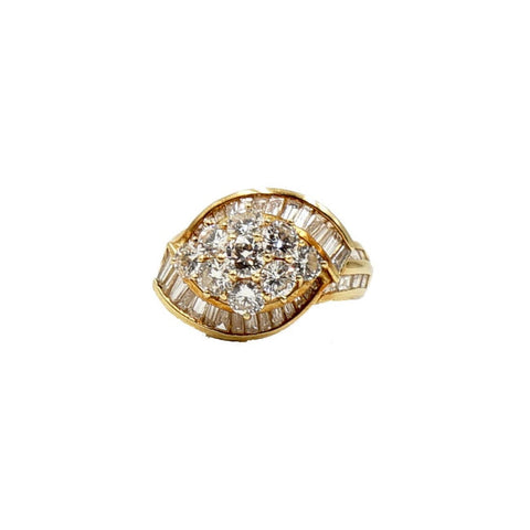 24K Yellow Gold Diamond Cluster Ring