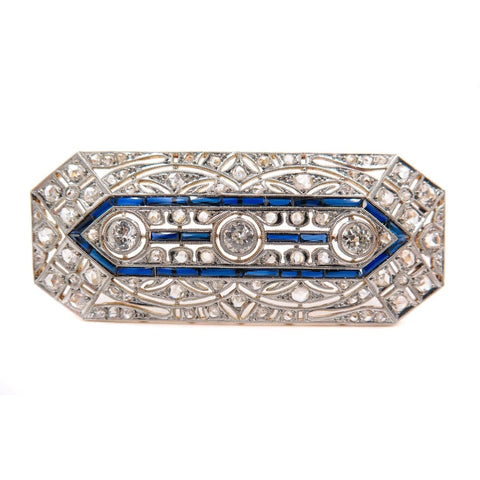 Art Deco Diamond & Sapphire Brooch