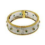 Estate Jewelry - Buccellati 18K White & Yellow Gold Bangle Bracelet with Emeralds | Manfredi Jewels