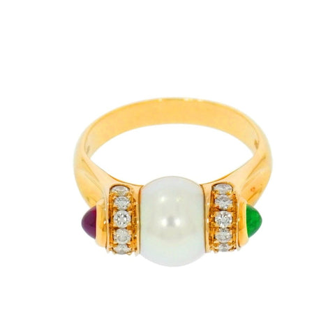 Bvlgari Akoya Cultured Pearl Diamond Yellow Gold Ring