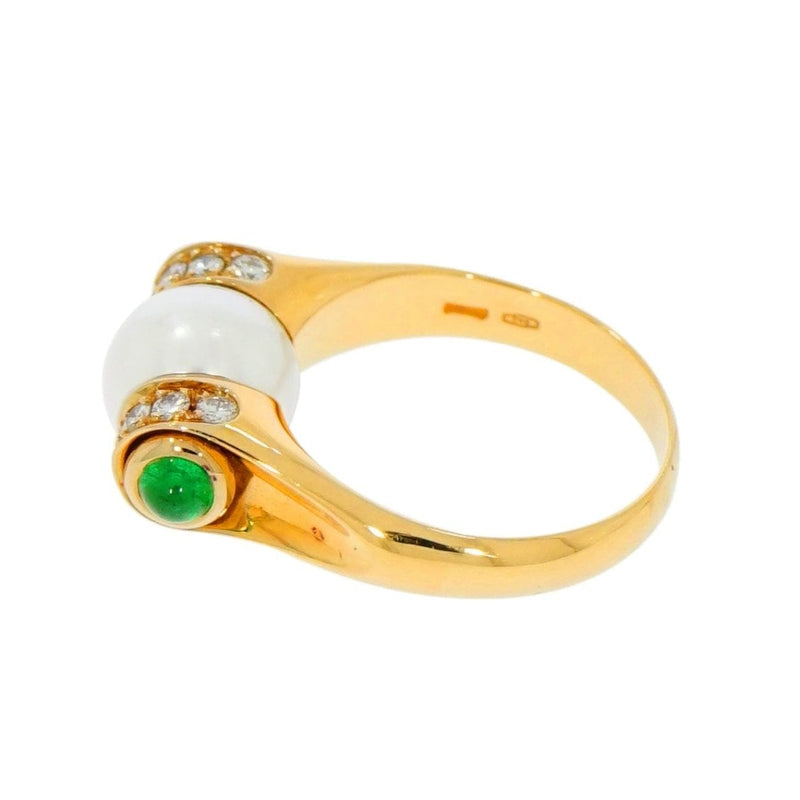 Estate Jewelry - Bvlgari Akoya Cultured Pearl Diamond Yellow Gold Ring | Manfredi Jewels