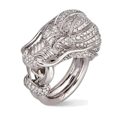 Estate Jewelry - Carrera & 18K White Gold Dragon secret XL with diamonds ring | Manfredi Jewels