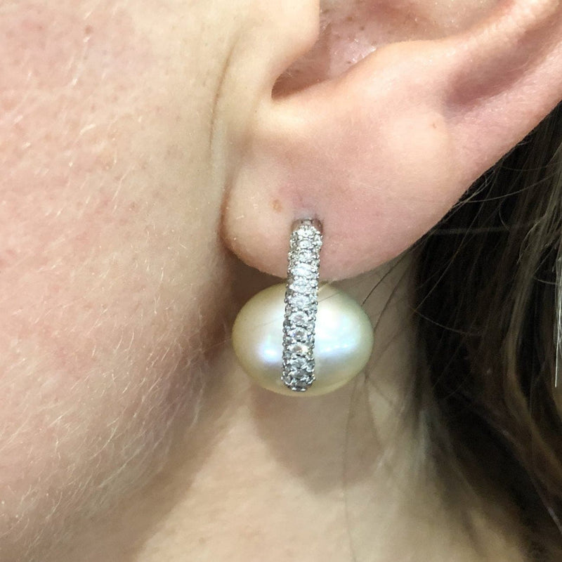 Estate Jewelry - Cultured Pearl & Diamond Drop Earrings | Manfredi Jewels