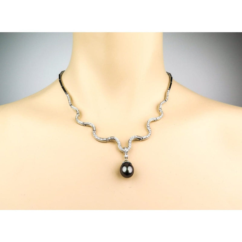 Estate Jewelry - Cultured Tahitian Pearl & Diamond Necklace | Manfredi Jewels
