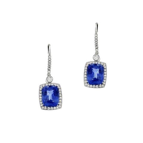 Cushion Cut Sapphire & Diamond Drop Earrings