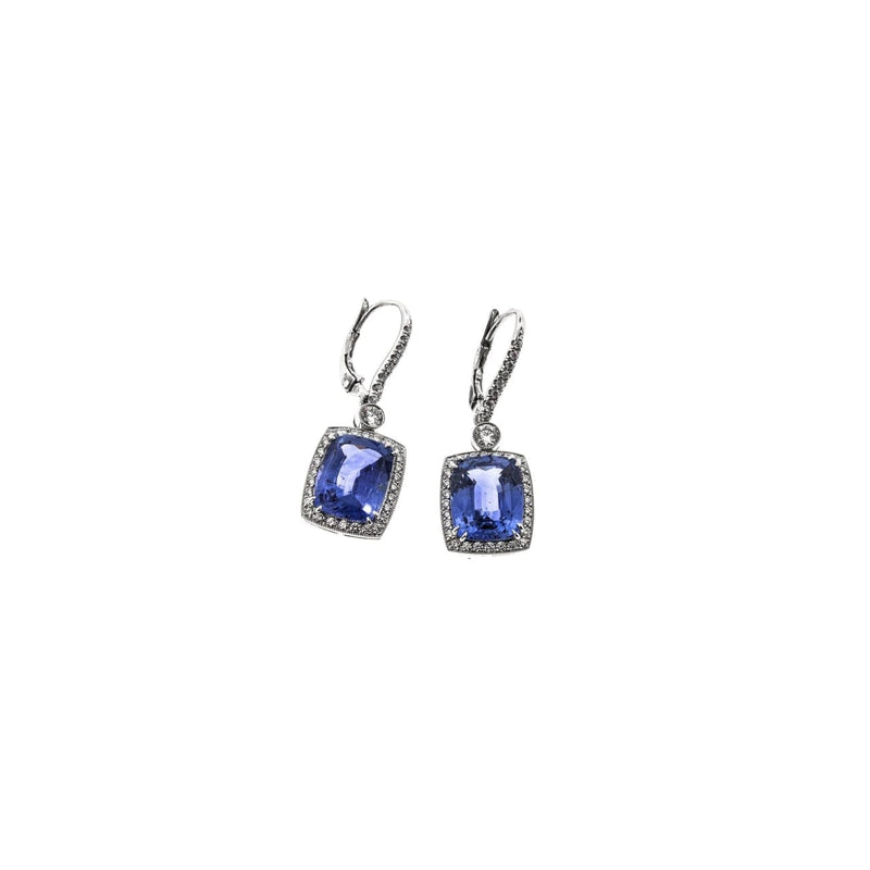 Estate Jewelry Estate Jewelry - Cushion Cut Sapphire & Diamond Drop Earrings | Manfredi Jewels