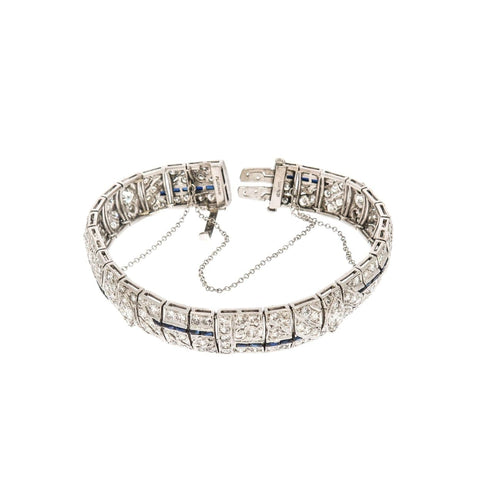 Estate Jewelry - Diamond and Sapphire Platinum Bracelet | Manfredi Jewels
