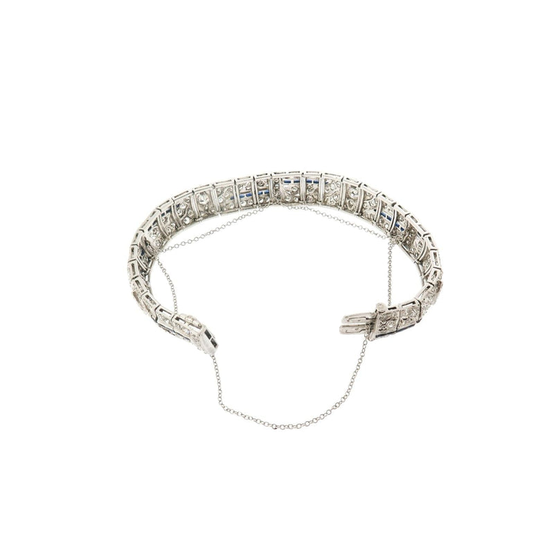 Estate Jewelry - Diamond and Sapphire Platinum Bracelet | Manfredi Jewels