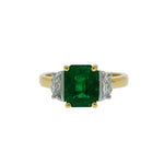 Estate Jewelry - Emerald and Diamond Yellow Gold 3 Stones Ring | Manfredi Jewels