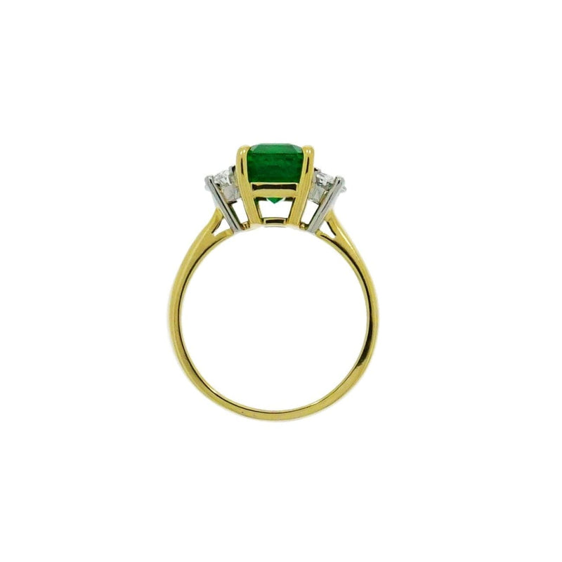 Estate Jewelry - Emerald and Diamond Yellow Gold 3 Stones Ring | Manfredi Jewels