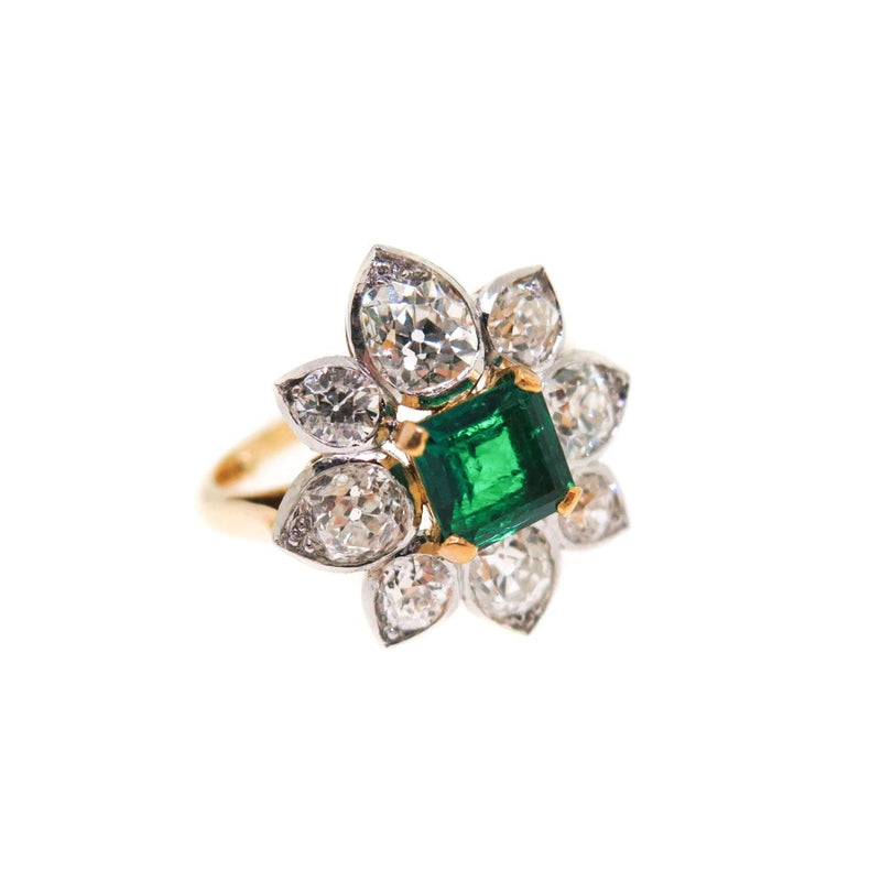 Estate Jewelry - Emerald & Diamond Flower Ring | Manfredi Jewels