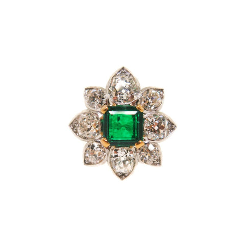 Emerald & Diamond Flower Ring