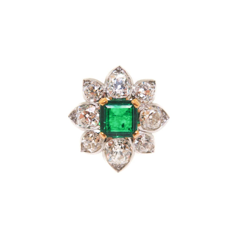 Estate Jewelry - Emerald & Diamond Flower Ring | Manfredi Jewels