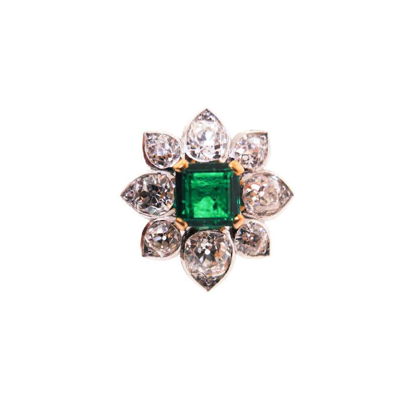 Estate Jewelry - Emerald & Diamond Flower Ring | Manfredi Jewels