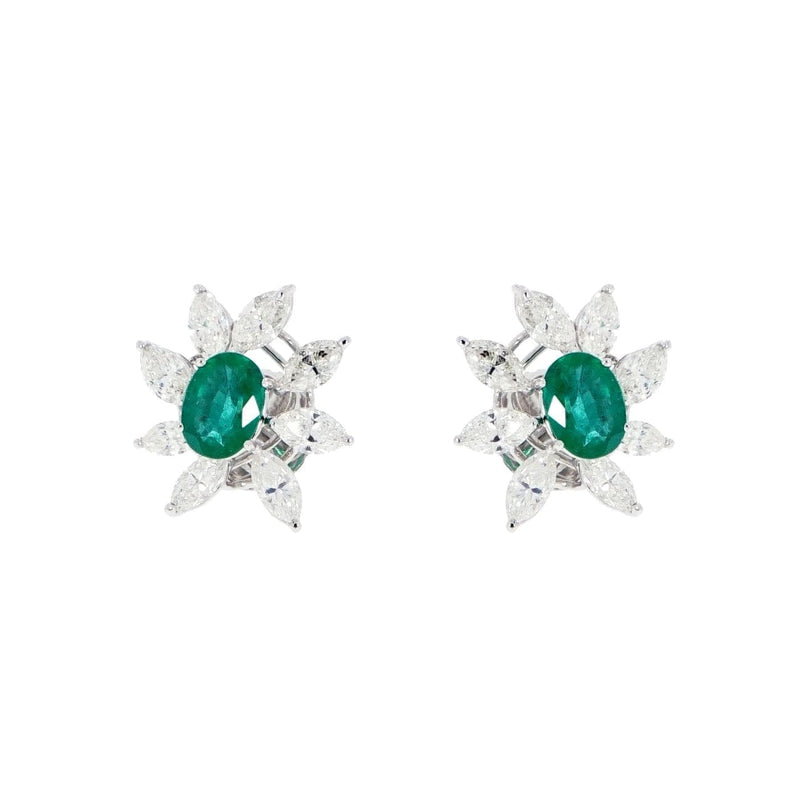 Estate Jewelry - Emerald & Diamond White Gold Stud Earrings | Manfredi Jewels