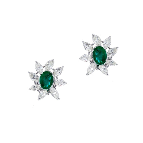 Estate Jewelry - Emerald & Diamond White Gold Stud Earrings | Manfredi Jewels