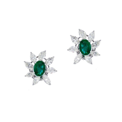 Emerald & Diamond White Gold Stud Earrings