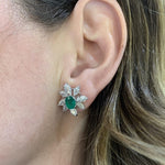 Estate Jewelry - Emerald & Diamond White Gold Stud Earrings | Manfredi Jewels