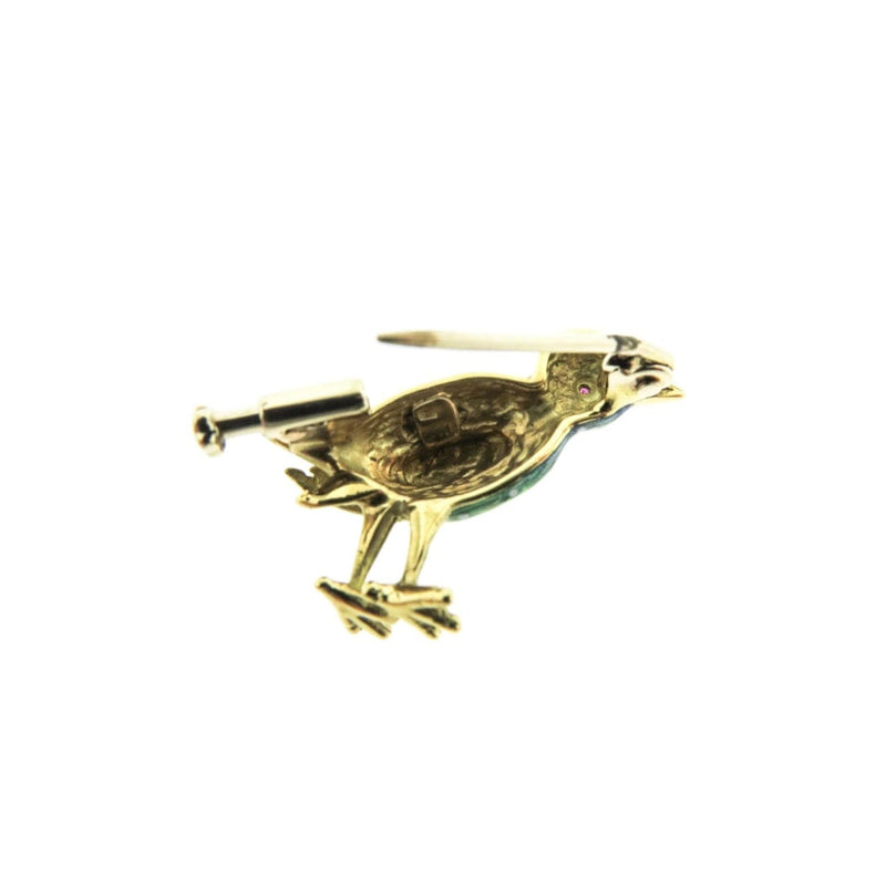 Estate Jewelry - Enameled Yellow Gold Bird Brooch | Manfredi Jewels