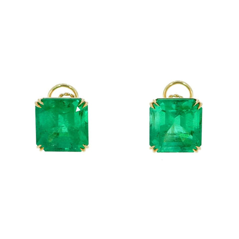 Genuine Colombian Emerald 18k Yellow Gold Stud Earrings