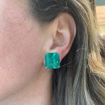 Estate Jewelry - Genuine Colombian Emerald 18k Yellow Gold Stud Earrings | Manfredi Jewels