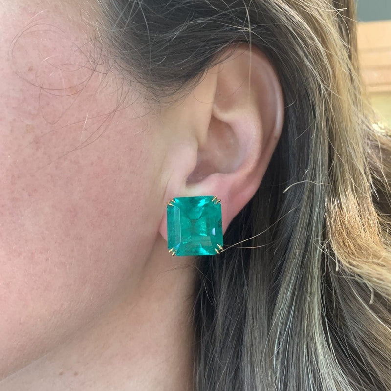 Estate Jewelry Estate Jewelry - Genuine Colombian Emerald 18k Yellow Gold Stud Earrings | Manfredi Jewels