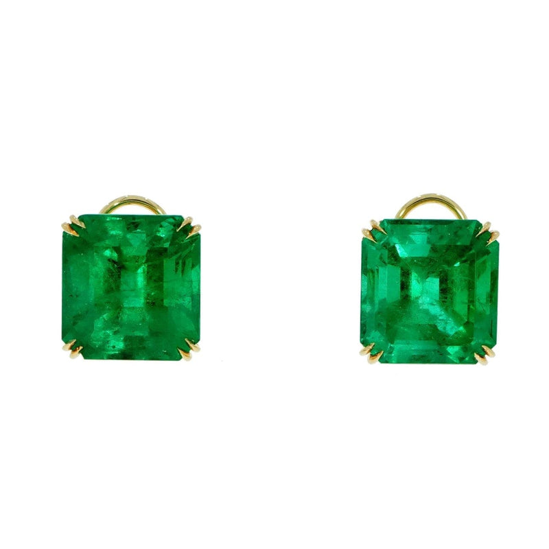 Estate Jewelry Estate Jewelry - Genuine Colombian Emerald 18k Yellow Gold Stud Earrings | Manfredi Jewels