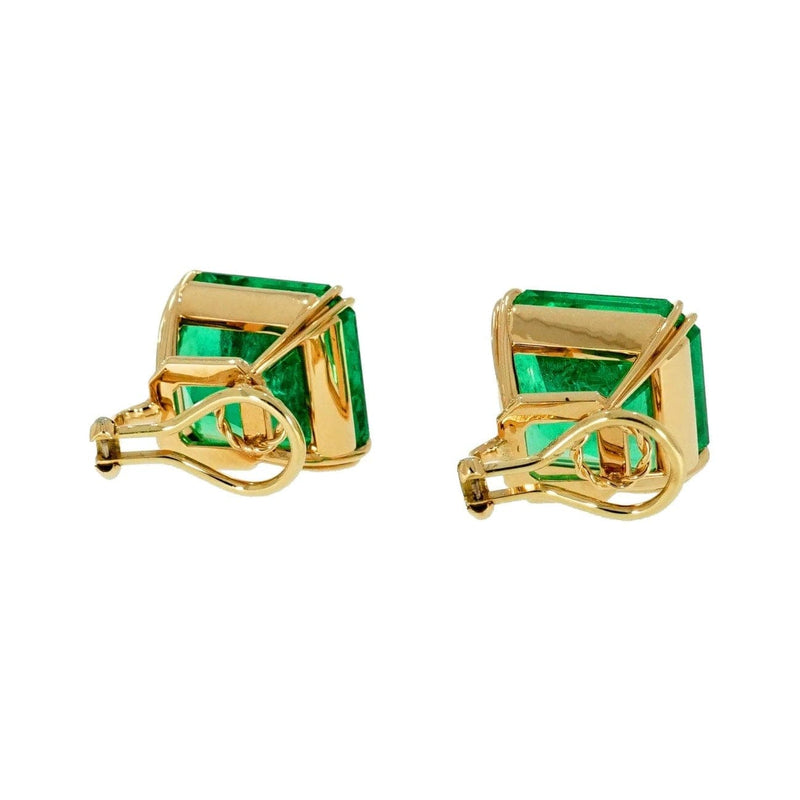 Estate Jewelry - Genuine Colombian Emerald 18k Yellow Gold Stud Earrings | Manfredi Jewels