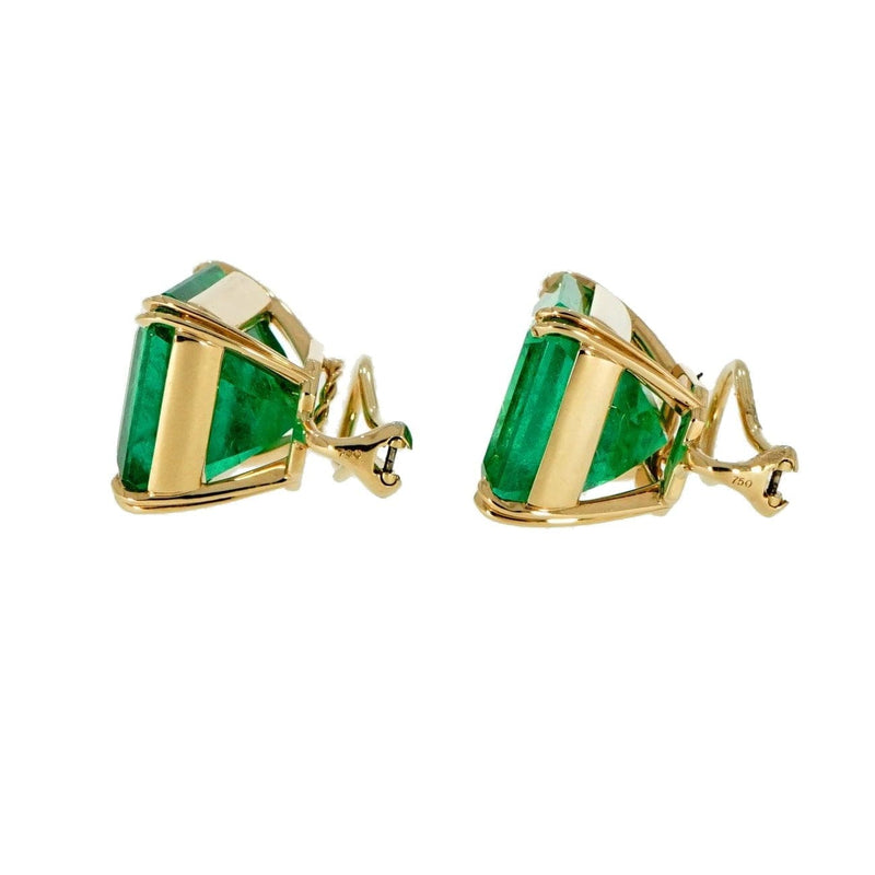 Estate Jewelry - Genuine Colombian Emerald 18k Yellow Gold Stud Earrings | Manfredi Jewels