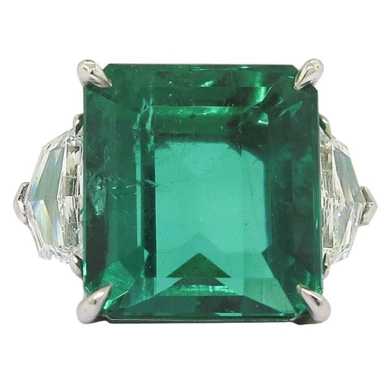 Estate Jewelry - GIA Certified Natural 11.60 Carat Colombian Emerald Platinum Ring | Manfredi Jewels