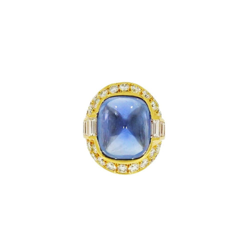 Estate Jewelry - GIA certified Natural Unheated Sapphire and Diamond Yellow Gold Ring | Manfredi Jewels