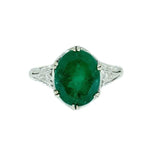 Estate Jewelry - GIA Certified Oval Emerald Vintage White Gold Ring | Manfredi Jewels