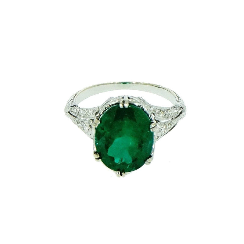 Estate Jewelry - GIA Certified Oval Emerald Vintage White Gold Ring | Manfredi Jewels