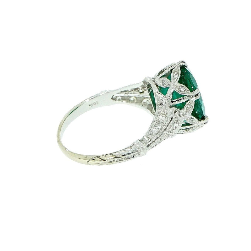 Estate Jewelry Estate Jewelry - GIA Certified Oval Emerald Vintage White Gold Ring | Manfredi Jewels