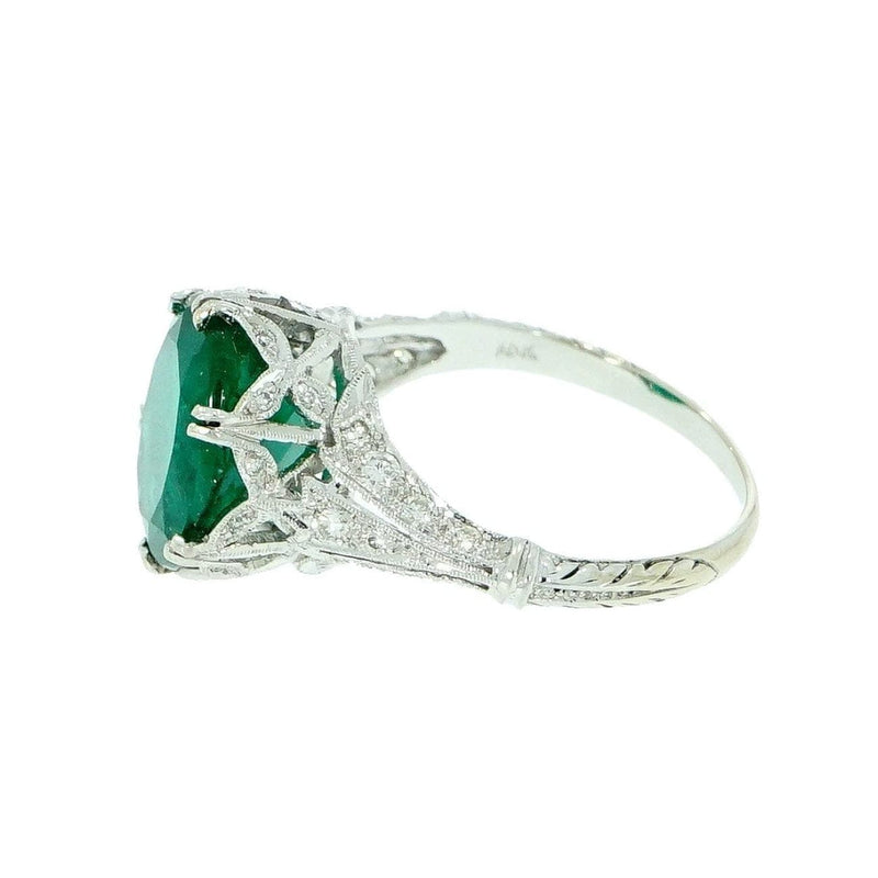 Estate Jewelry - GIA Certified Oval Emerald Vintage White Gold Ring | Manfredi Jewels