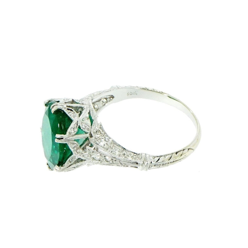 Estate Jewelry - GIA Certified Oval Emerald Vintage White Gold Ring | Manfredi Jewels