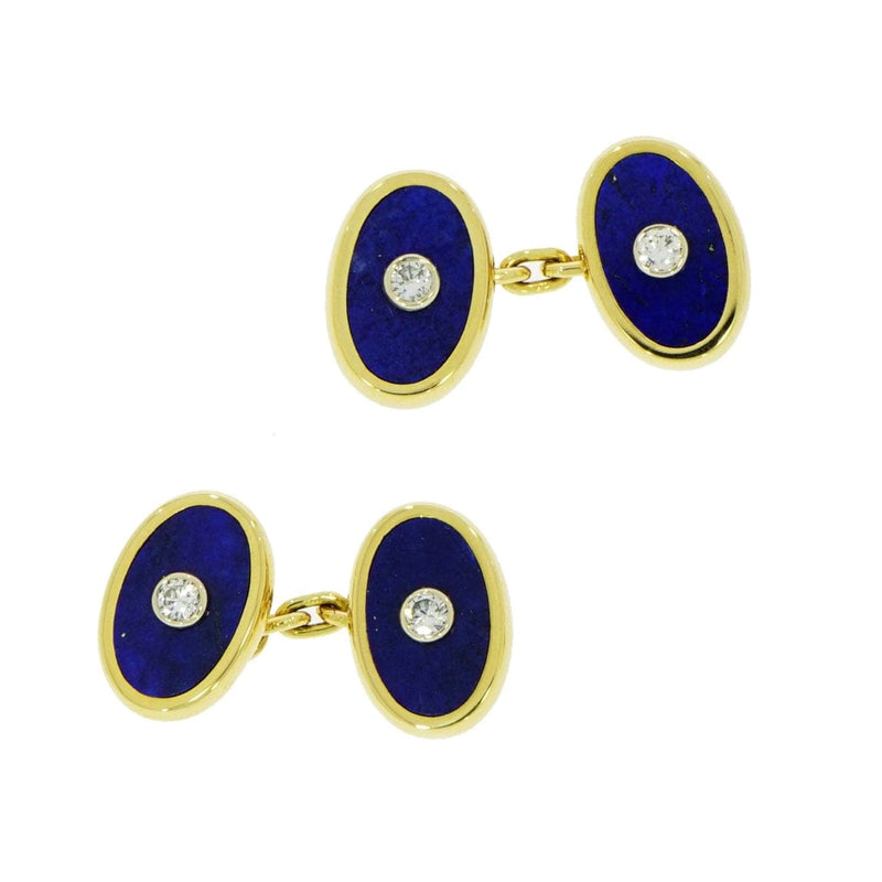 Estate Jewelry Accessories - Lapis Lazuli and Diamond Yellow Gold Cufflinks | Manfredi Jewels