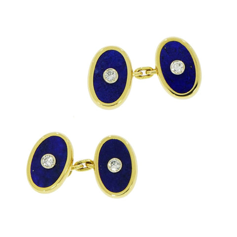 Lapis Lazuli and Diamond Yellow Gold Cufflinks