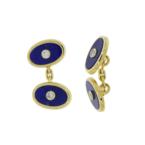 Estate Jewelry Accessories - Lapis Lazuli and Diamond Yellow Gold Cufflinks | Manfredi Jewels