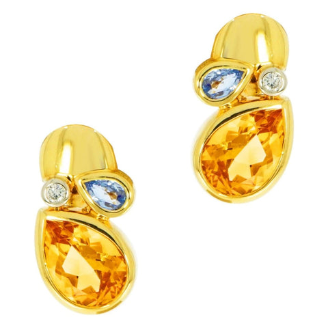 Manfredi Citrine, Blue Topaz & Diamond Yellow Gold Earrings
