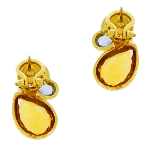 Estate Jewelry - Manfredi Citrine Blue Topaz & Diamond Yellow Gold Earrings | Jewels