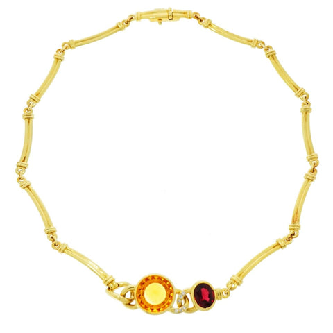 Manfredi Citrine & Garnet Yellow Gold Necklace