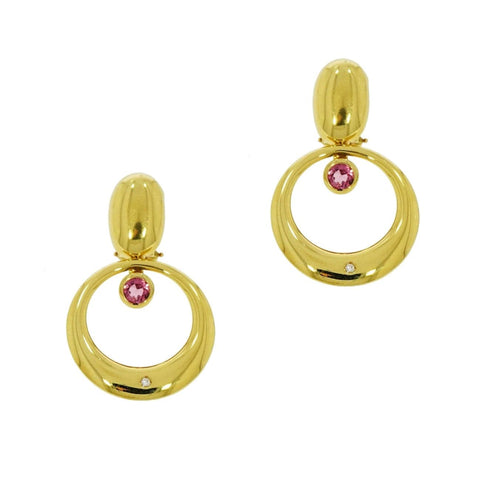Manfredi Pink Tourmaline Yellow Gold Earrings