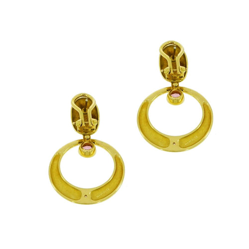Estate Jewelry - Manfredi Pink Tourmaline Yellow Gold Earrings | Jewels