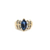 Estate Jewelry - Marquise - cut Blue Sapphire and Diamond Yellow Gold Ring | Manfredi Jewels