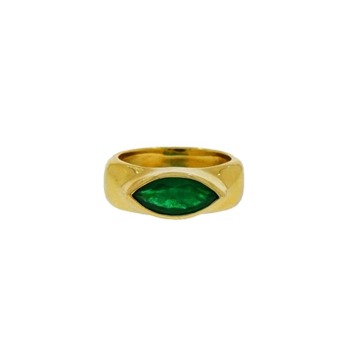 Marquise shaped Emerald Yellow Gold Ring