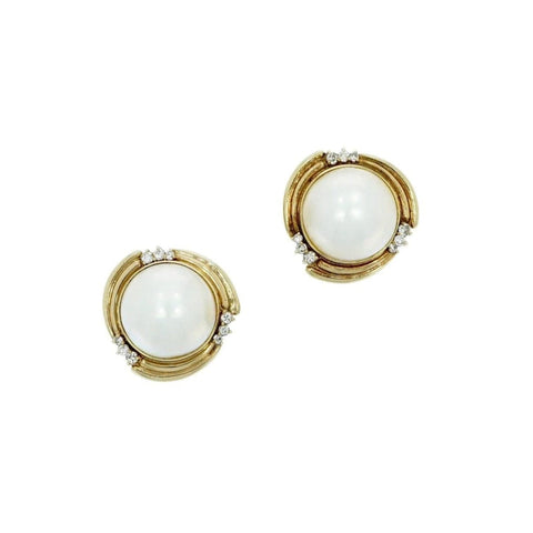 Mobe Pearl & Diamond 14K Yellow Gold Earrings
