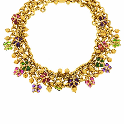 Estate Jewelry - Multi - gems Butterfly Yellow Gold Necklace | Manfredi Jewels