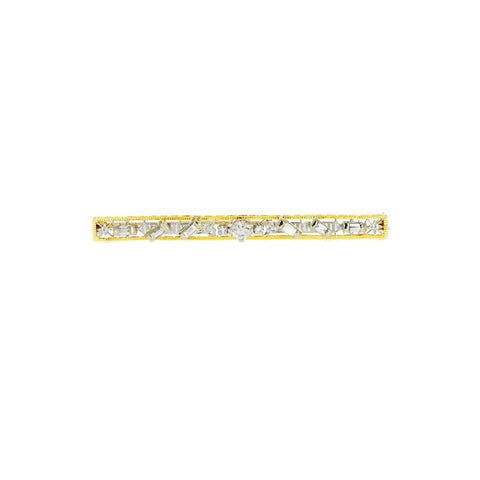 Multi shaped Diamond Bar Yellow Gold Brooch